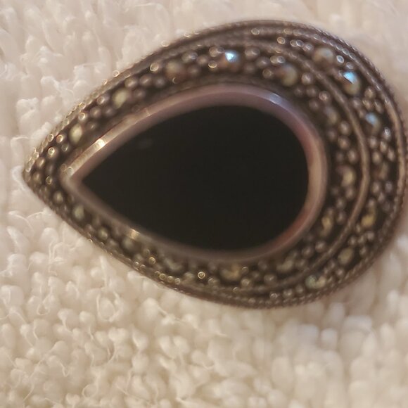 Sterling Silver and Marcasite Teardrop Earings - Picture 2 of 3